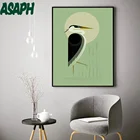 Зеленый фон, винтажный постер в виде животного, героя, тростник, настенная Картина на холсте, скандинавские настенные картины для гостиной, домашний декор