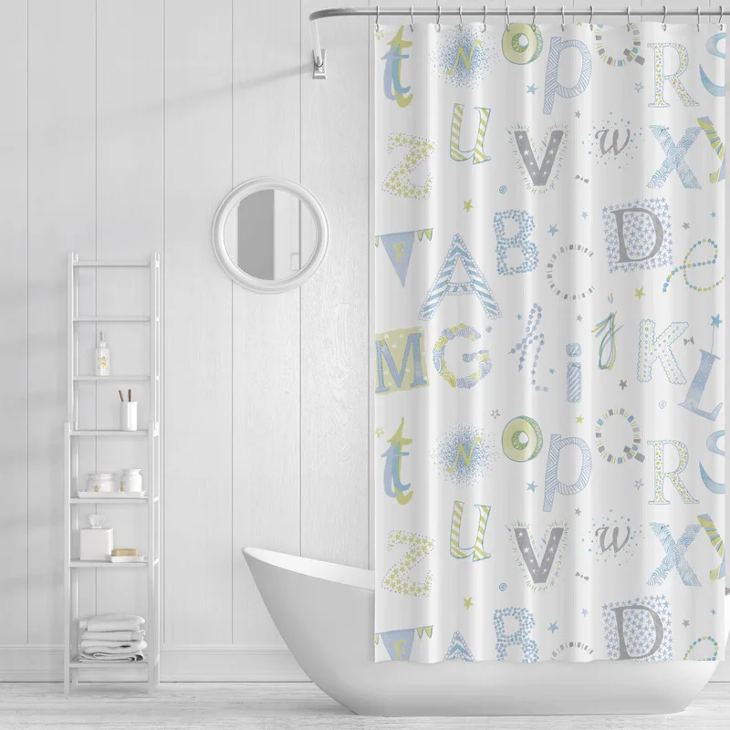 

Personalized Popular English Monogram Modern Simple Print Shower Curtain Bathroom Accessories Bathroom Waterproof Rideau Douche