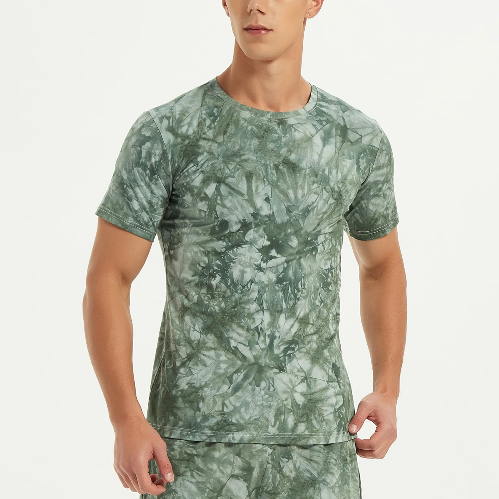 

Men's Spring and Summer Casual Top Shirts Multi Tie Colorful Print T-Shirt Round Neck Short Sleeve Fashion Cardigan Holiday