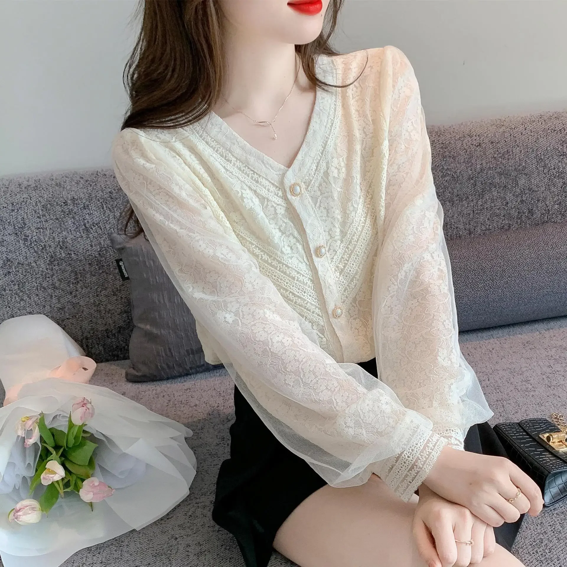 Осень 2024 новая корсетная рубашка с длинными рукавами на шнуровке элегантный