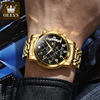 olevs luxury gold strap fashion business quartz watch mens watches multifunctional luminous waterproof clock relogio masculino