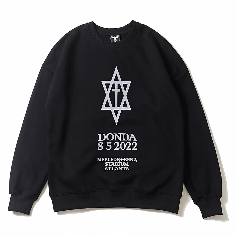 

Уличные черные толстовки Kanye Donda с перекрестным принтом и круглым вырезом, флисовый Мужской и Женский пуловер, Свитшот