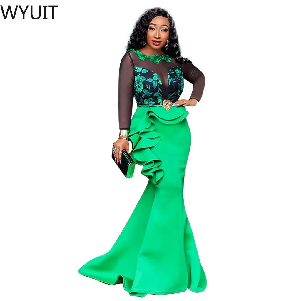 

New Fashion Tassel Silver Gown Birthday Party Ladies Wear Sheer Ruffles Sexy Slit Womens Dresses Elegant Clothes