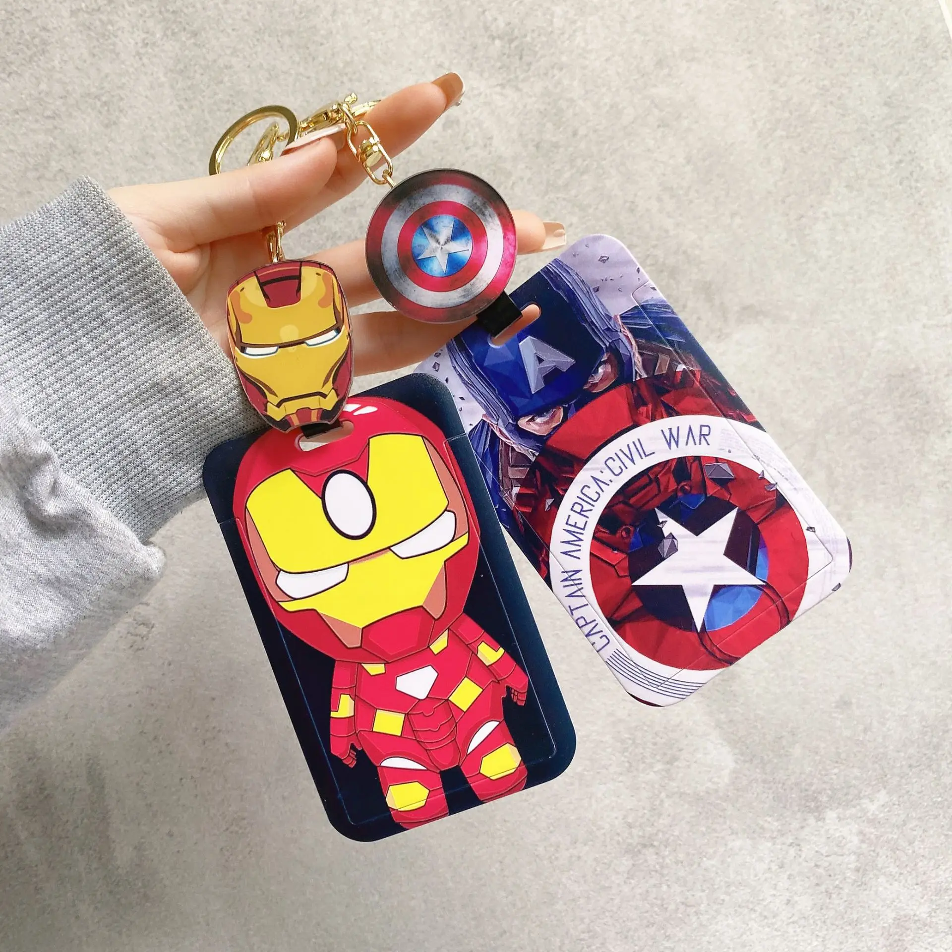 

Marvel Stretchable Keychain Avengers Alliance Spider-Man Captain America Subway Card Sleeve Keyring Bus Card Sleeve Key Chain