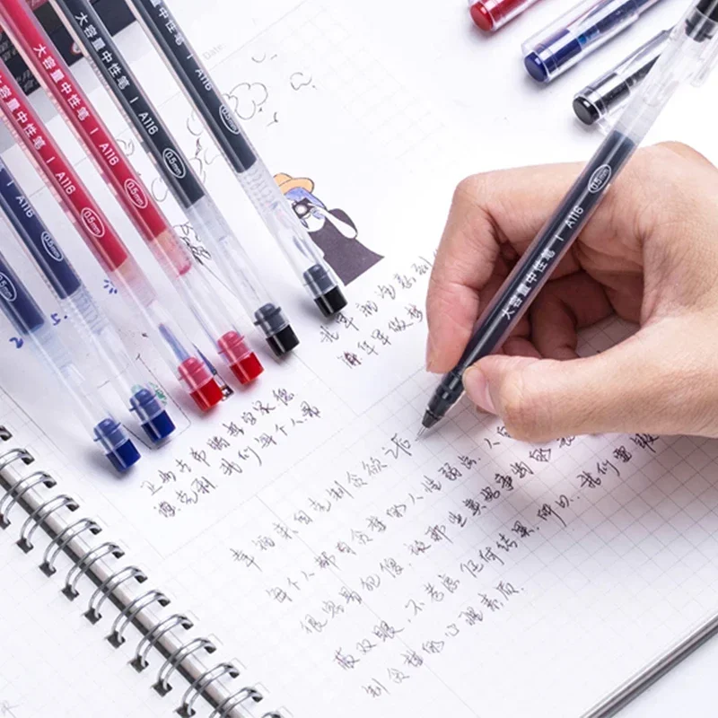 (0)eli 6Pcs Żelowy długopis o dużej pojemności 0.5mm Czarny Niebieski Czerwony Szybkoschnący atrament Artykuły papiernicze Wysokiej jakości