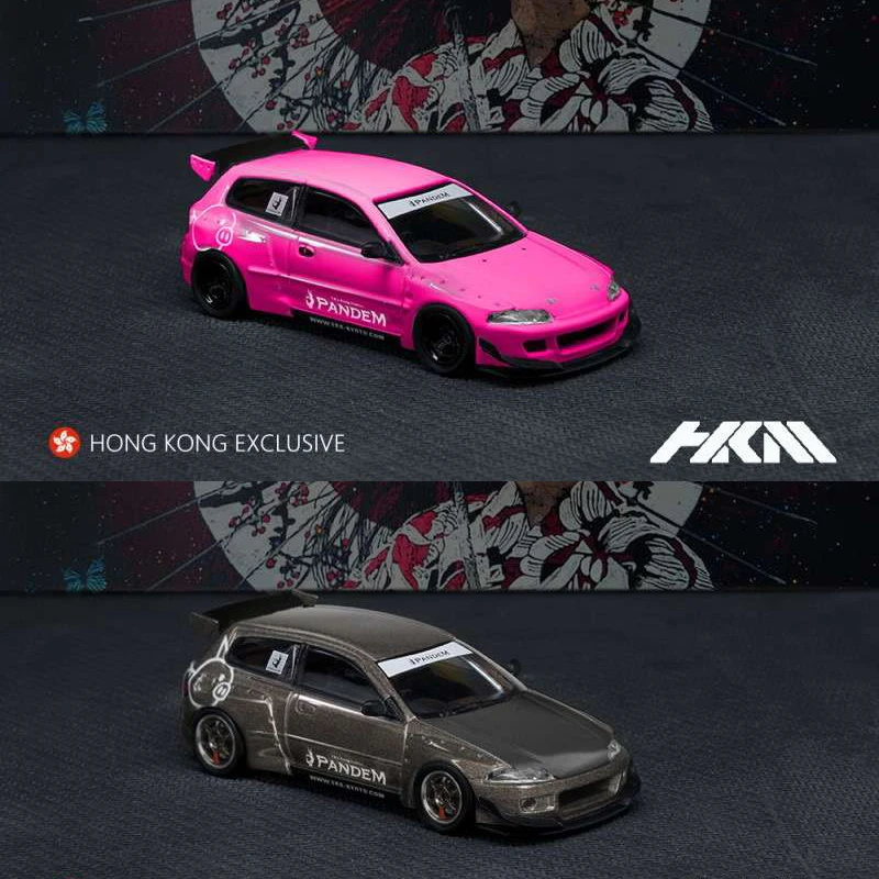 

HKM 1:64 Civic EG6 Pandem Rocket Bunny серый металлик и детский розовый
