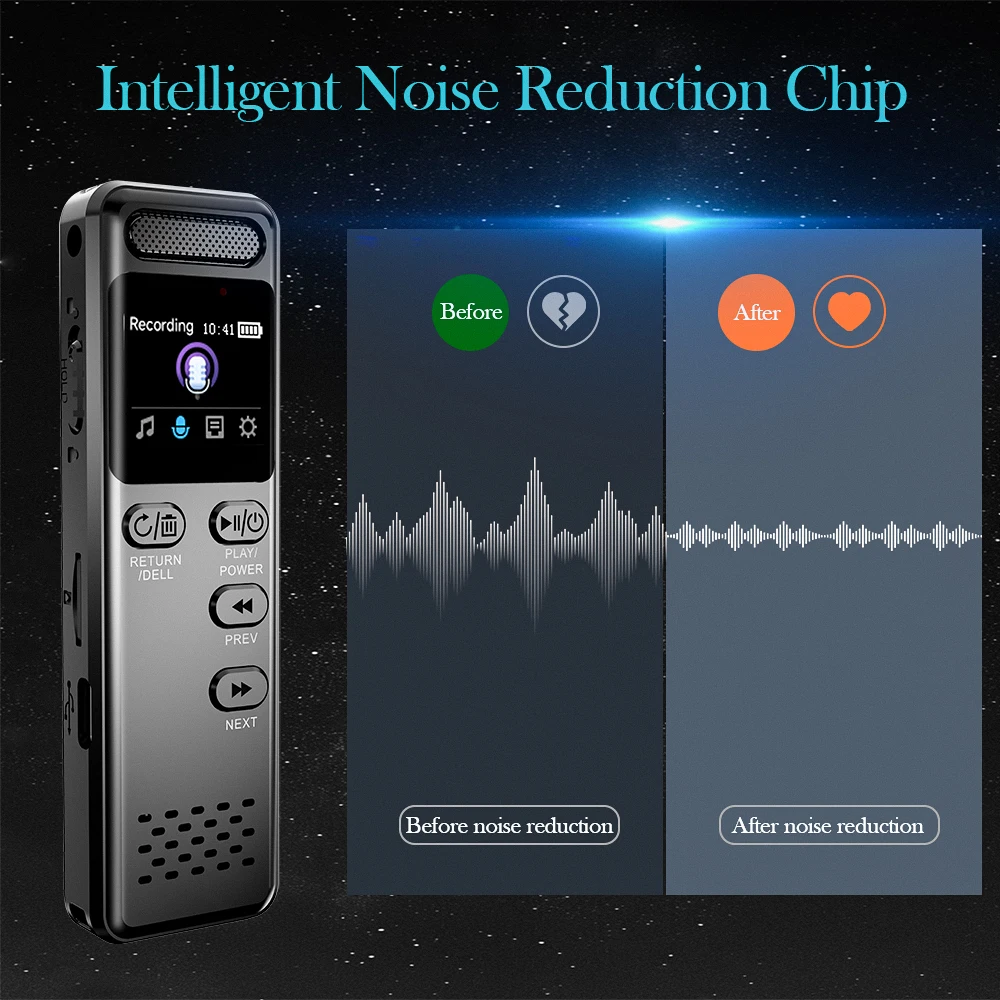 Цифровой диктофон V75 с воспроизведением шумоподавлением запись устройство 3072
