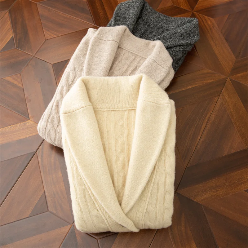 100% кашемир новый осенне-зимний мужской утепленный двухцветный кардиган вязки Swe