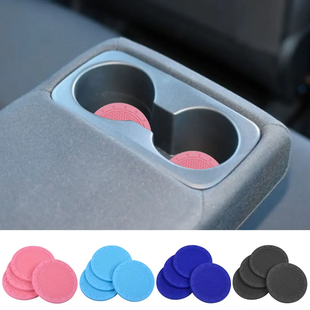 

2 Pcs Car Cup Mat Rubber Non-slip Water Cup Pad Waterproof Vehicle Coaster Universal Bottle Holder Auto Interior Accessories 7cm