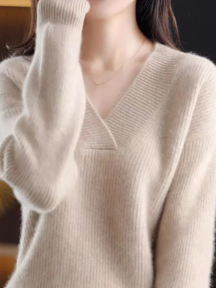 

HELIAR женский утолщенный кашемировый свитер с v-образным вырезом 2022 зимний Свободный вязаный элегантный свитер с длинным рукавом для женщин