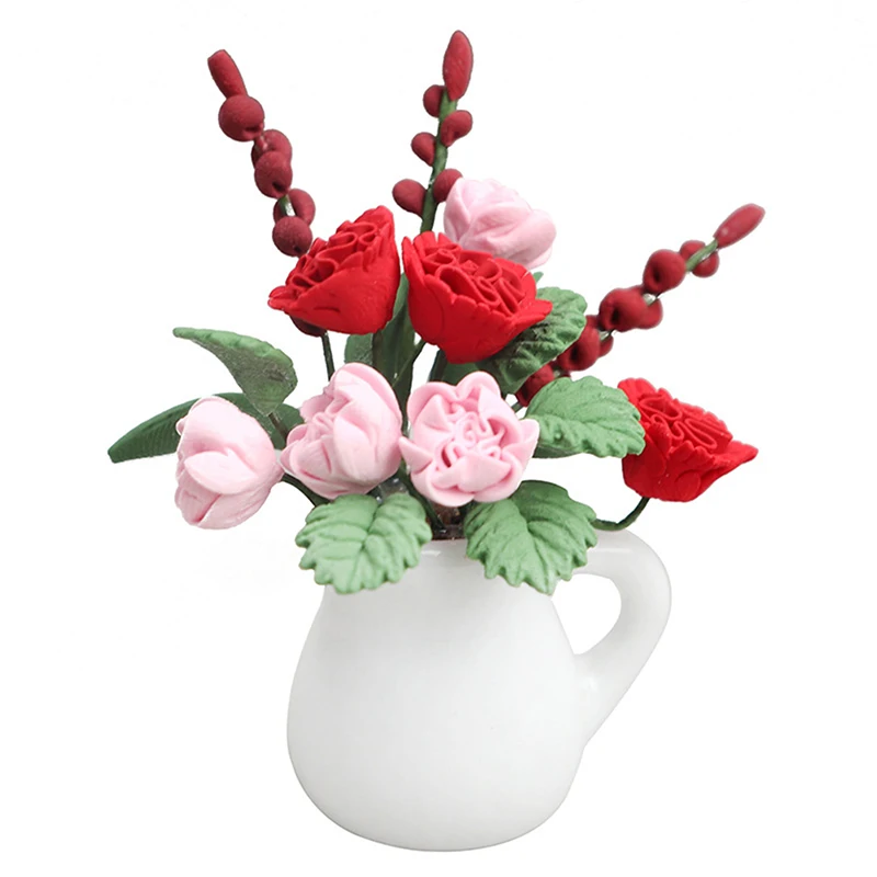 

1pc 1:12 Dollhouse Flower Vase Miniature Flowers Fairy Garden Ornament Mini Potted Flower Pot Model DollHouse Decor Kids Toy