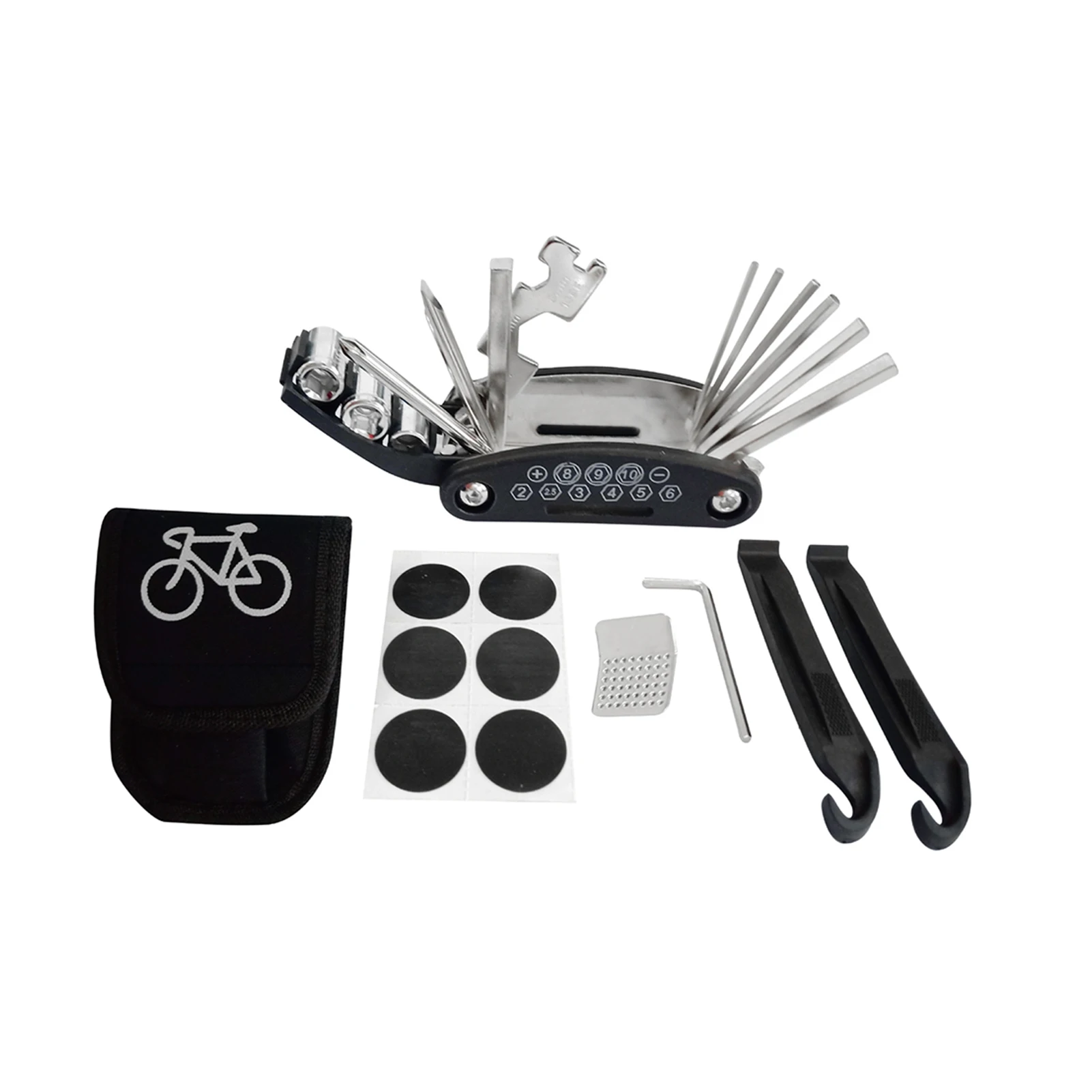 

16 In 1 Multifunctional Puncture Wrench Tire Patch Levers Cycling Gift Bicycle Repair Tool Kit With Carrying Bag Universal