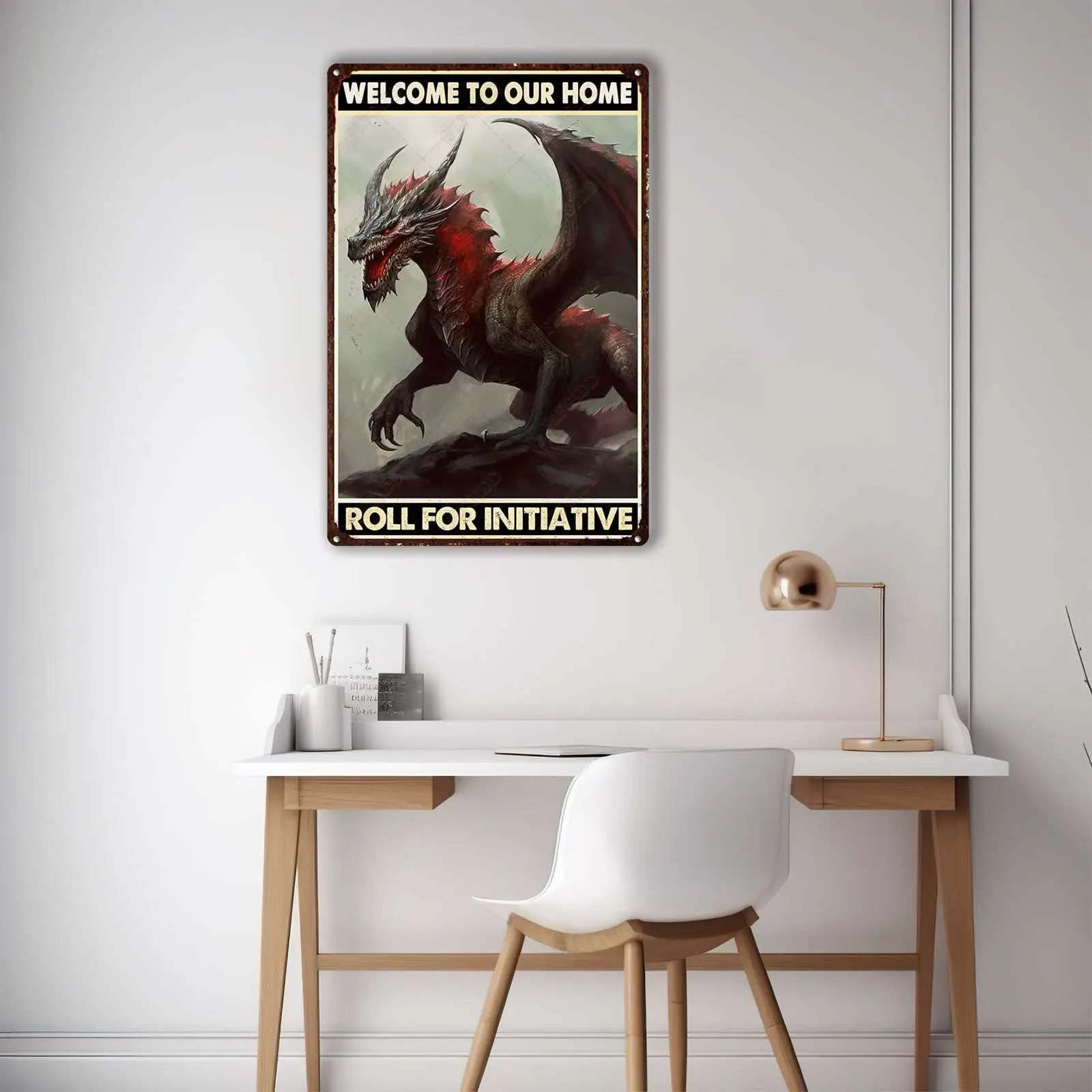 FLFGIDD Оловянная табличка Дракон Добро пожаловать в ваш дом рулон для гостиной