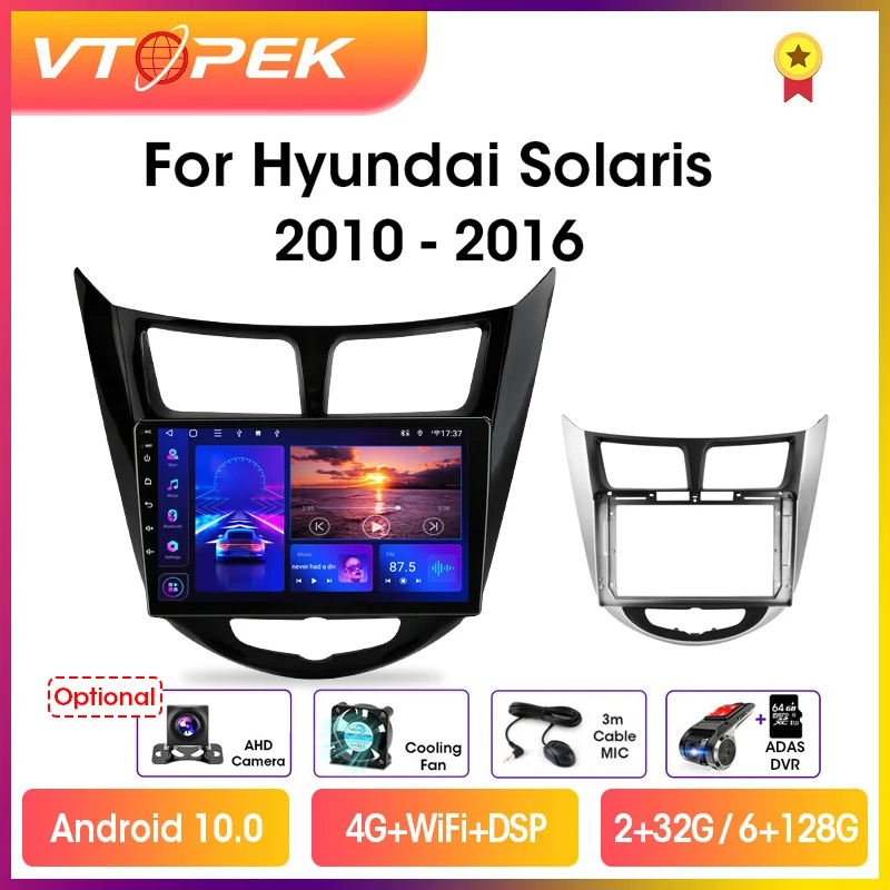 vtopek 9 4gwifi 2din android 10 0 car radio multimidia video player for hyundai solaris accent verna 2010 2016 navigation gps free global shipping