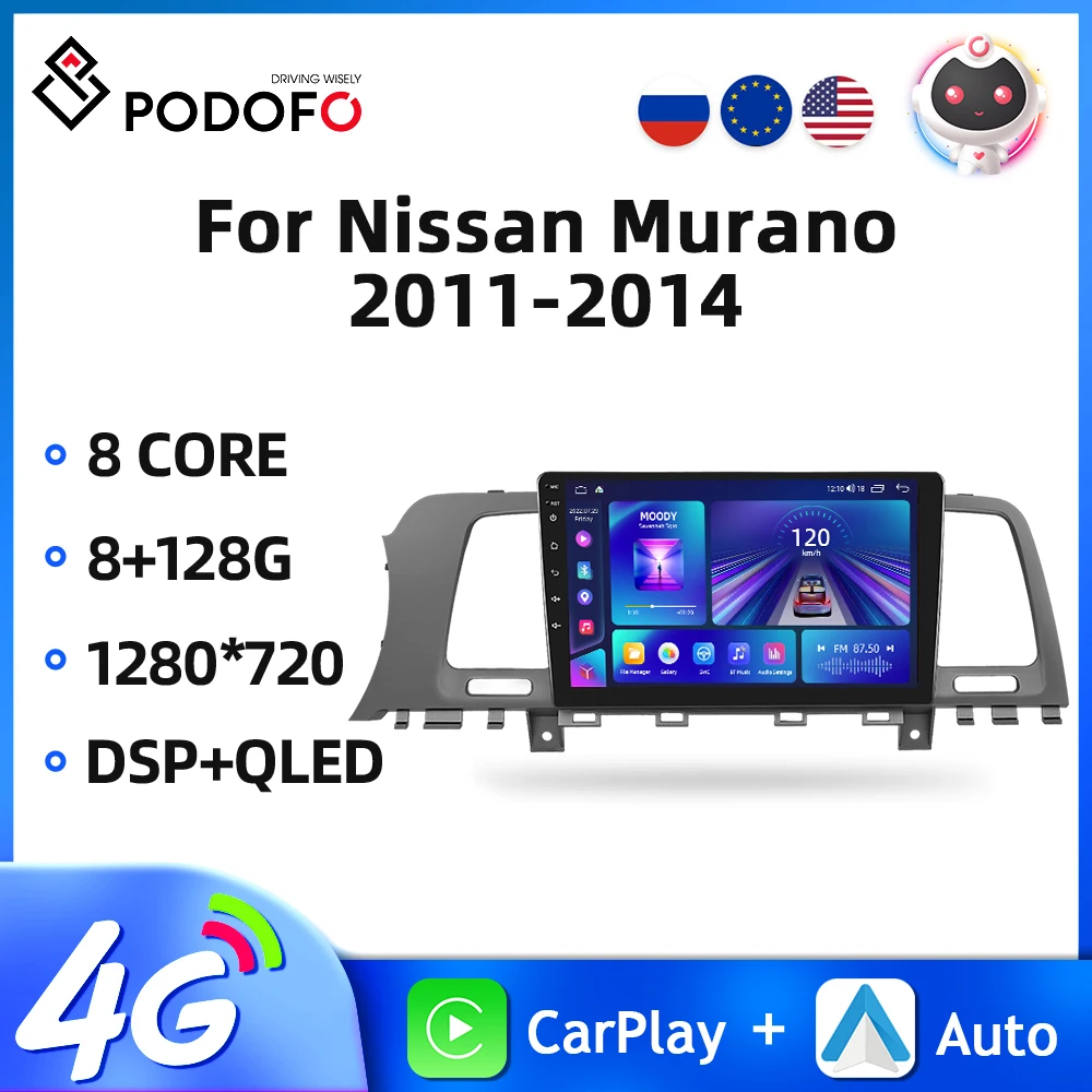 

Автомагнитола Podofo, 2DIN, Android, для Nissan Murano 2011-2014, 9 '', мультимедийный видеоплеер, 4G, Carplay, авто, GPS, Wi-Fi, DSP, аудио, стерео