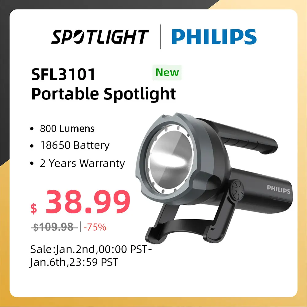  Philips SFL3101 Powerful Flashlight with USB Charging Rechargeable Lamp High Power LED Flashlights for Self Defense Camping 