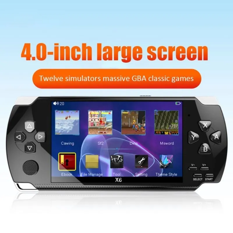 

2023 X6 4.0 inch handheld portable game console 8G 32G pre-installed 1500+free games support TV output video game console boy