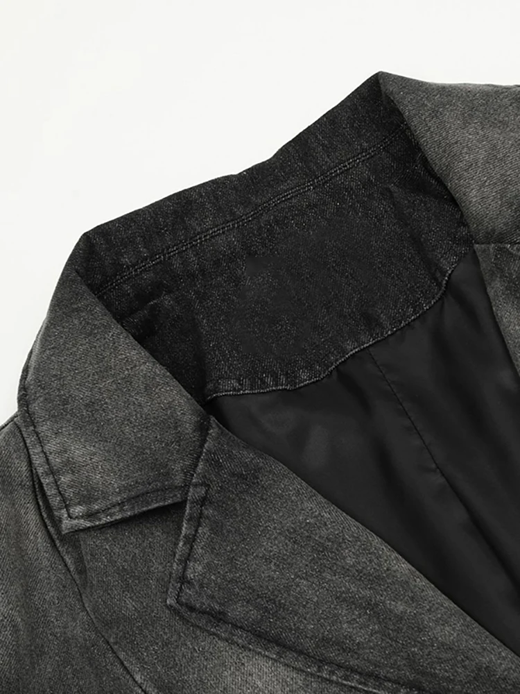 DEAT женский джинсовый плащ с зубчатым воротником свободный однобортный стираный