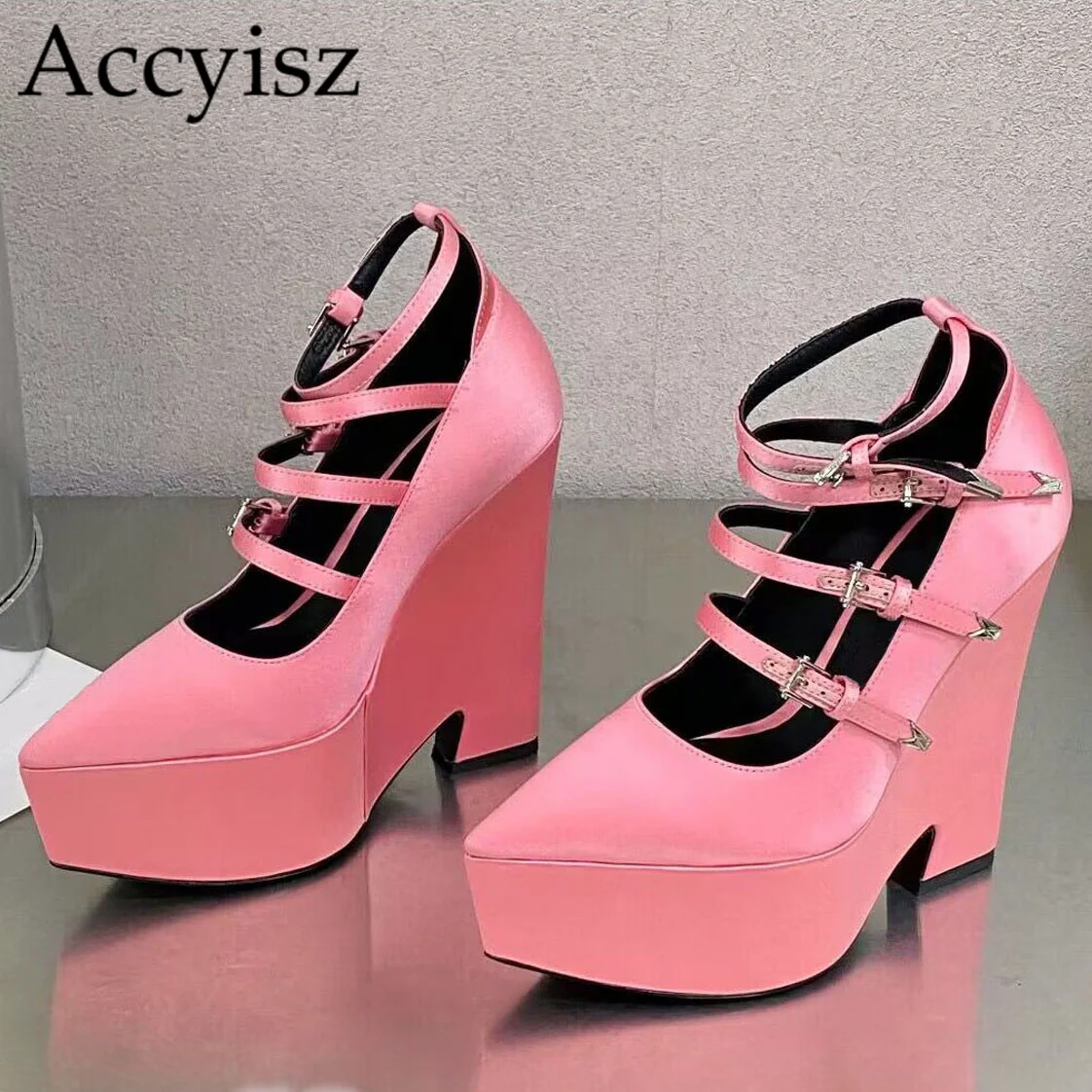 

2023 Fairy Shoes Summer Sandals Pumps Women Pointed Toe Real Leather Solid Color Three Buckle Strap Sexy Party Dress High Heels