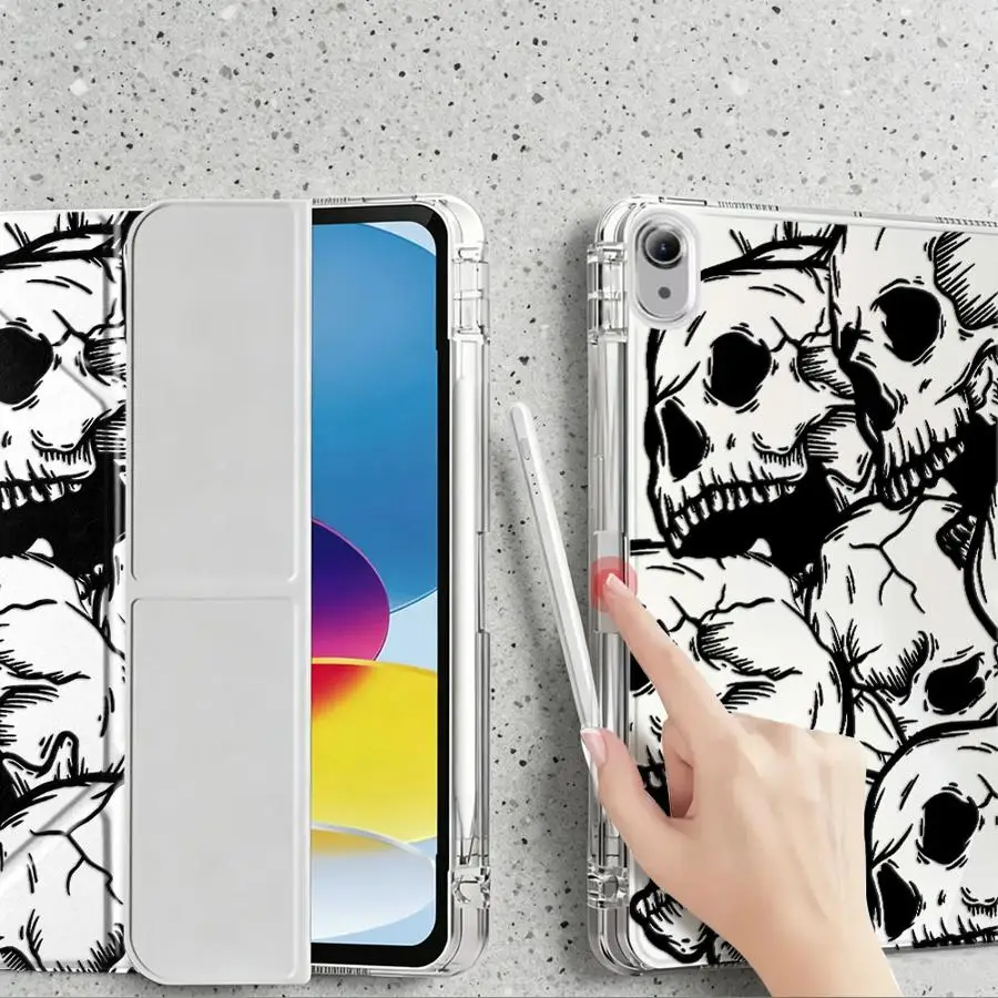 Фото Чехол для планшета с отсеком для стилуса для iPad 9-го, 11-го поколений, Mini 7, 6, 5, Pro 13, 2025, 2026, Air 8, M2, M3, 3, 10-го, 12-го поколений, Creative Skull №5