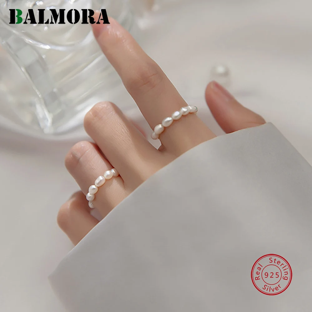 

BALMORA New Minimalist Multi Bead Freshwater Rings For Women Adjustable Open Fashion Trendy Finger Elastic Ring Jewelry Gift