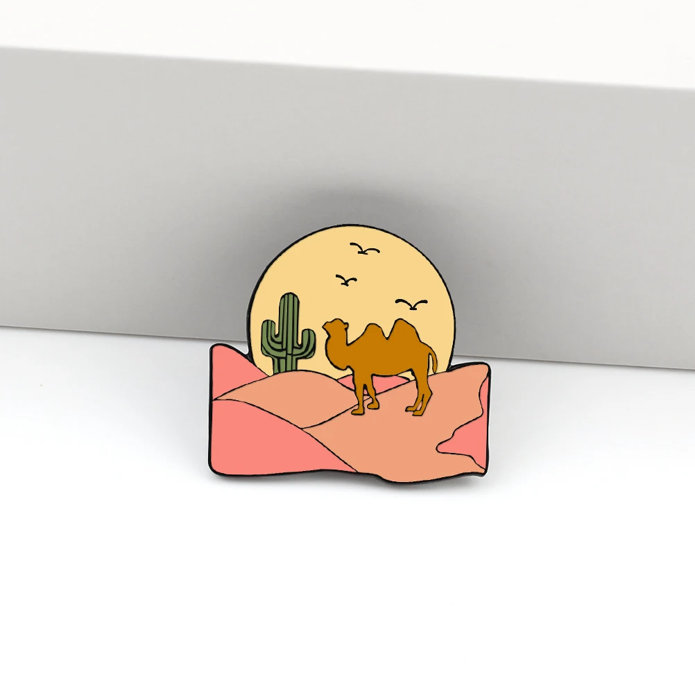 Эмалированные булавки в виде мультяшного пейзажа брошь пустыне верблюжья кактус