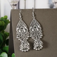 ethnic silver color geometric earrings for women girl statement jewelry vintage bell tassel long drop earrings gifts 2022 new