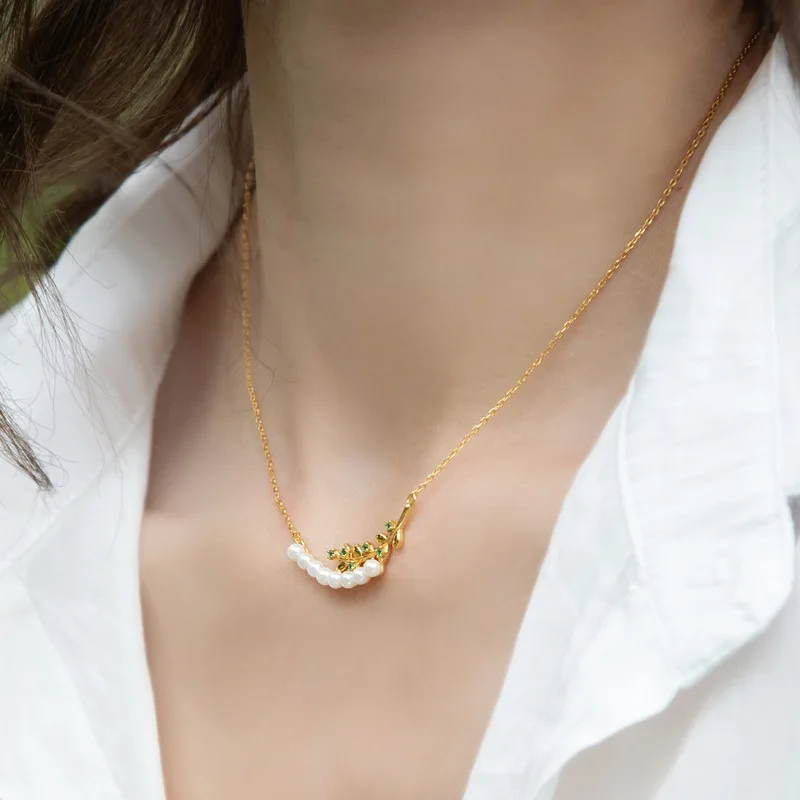 

2022 New S925 Sterling Silver Necklace Women's Fashion Popular Willow Branch Shell Bead Necklace Clavicle Chain