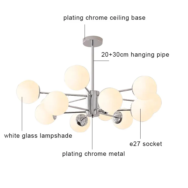 Современная хромированная светодиодная потолочная люстра стеклянный шар