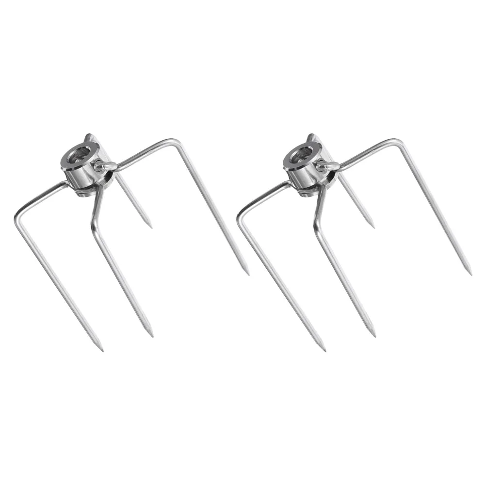 

2 Pcs Portable Grills Barbecue Fork Tool Rotisserie Prongs Meat Forks Spit Rods Iron BBQ Metal