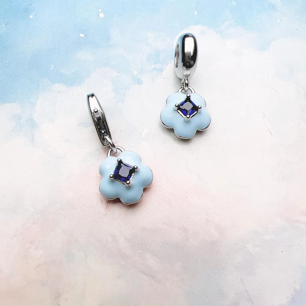 Женский кулон в виде синего цветка из серебра 925 пробы