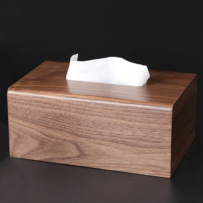 

Walnut Tissue Box with Removable Lid Luxury Wooden Paper Holder Napkins Case Black Solid Wood Living Room Papers Drawer