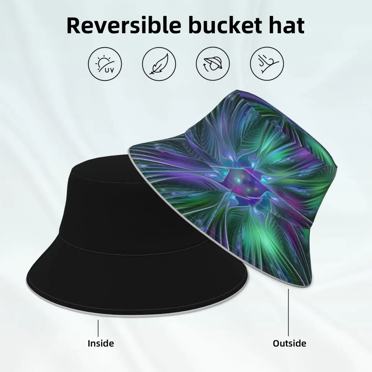 

Панама с цветочным принтом, двусторонняя Светоотражающая шляпа фиолетового и зеленого цветов, модный головной убор для пешего туризма