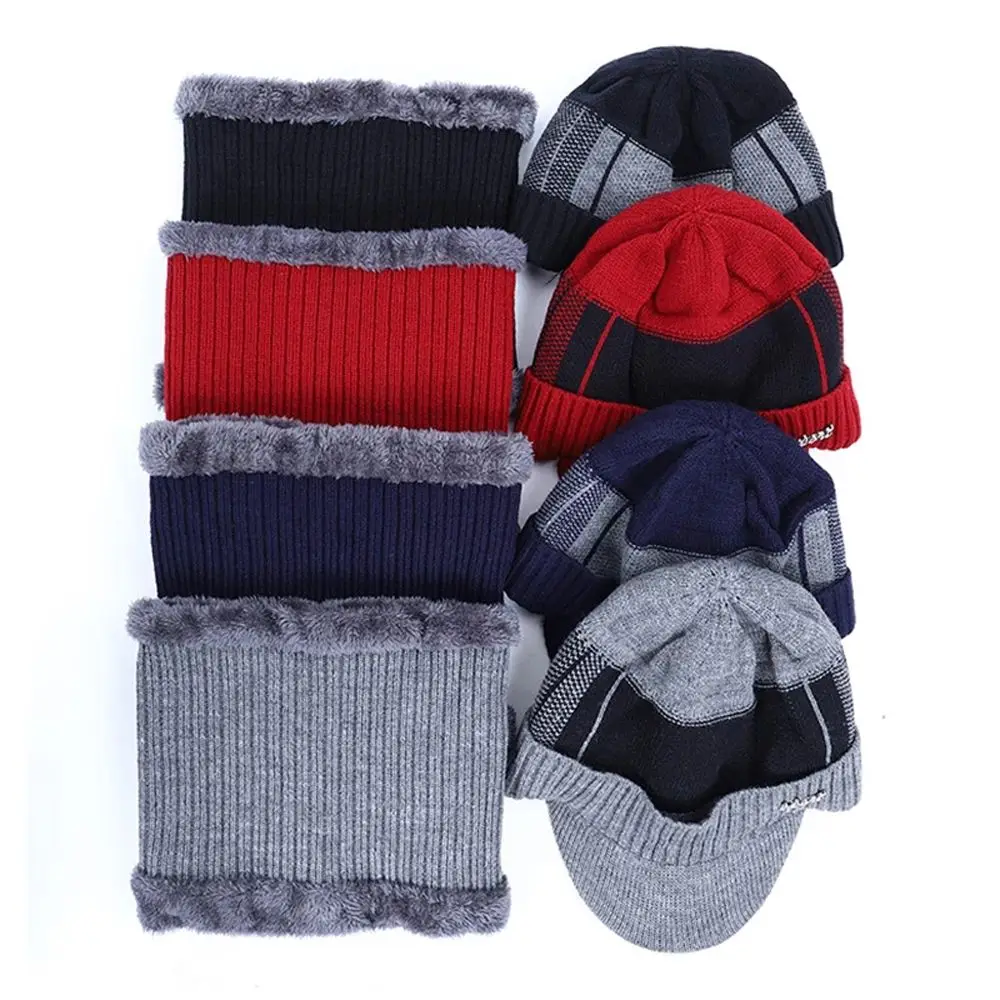 

Solid Color Two-piece Set Plush Fashion Design With Scarf Korean Style Hat Men Knitted Beanie Women Face Cap