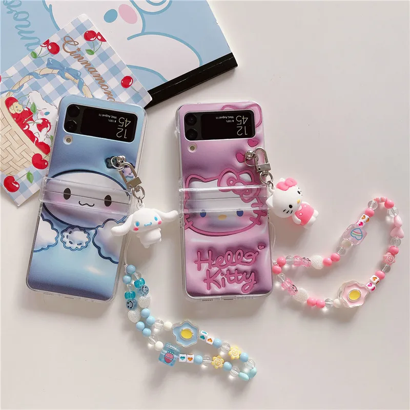 

Sanrio Hello kitty 3D Doll Hand Chain With Keychain Phone Case For Samsung Galaxy Z Flip 3 4 5G ZFlip3 ZFlip4 Flip3 Flip4 Cover