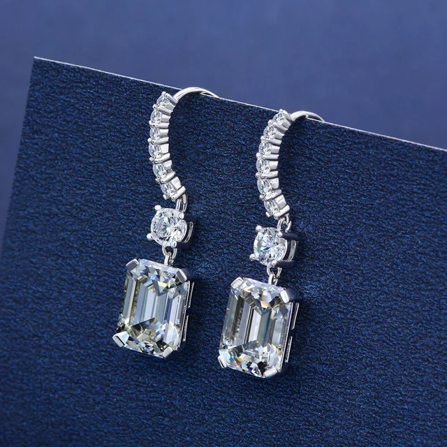 Silver Created Moissanite Gemstone White Gold Drop Dangle Earrings 5