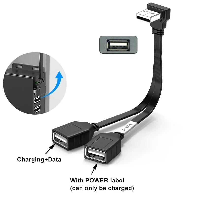 

USB-колено от 1 до 2, проводной разветвитель, 65 Вт, быстрая зарядка, плоский кабель для передачи данных, 10/20 см, 3U, автомобильный расширитель для телефона, удлинитель для компьютера Carplay