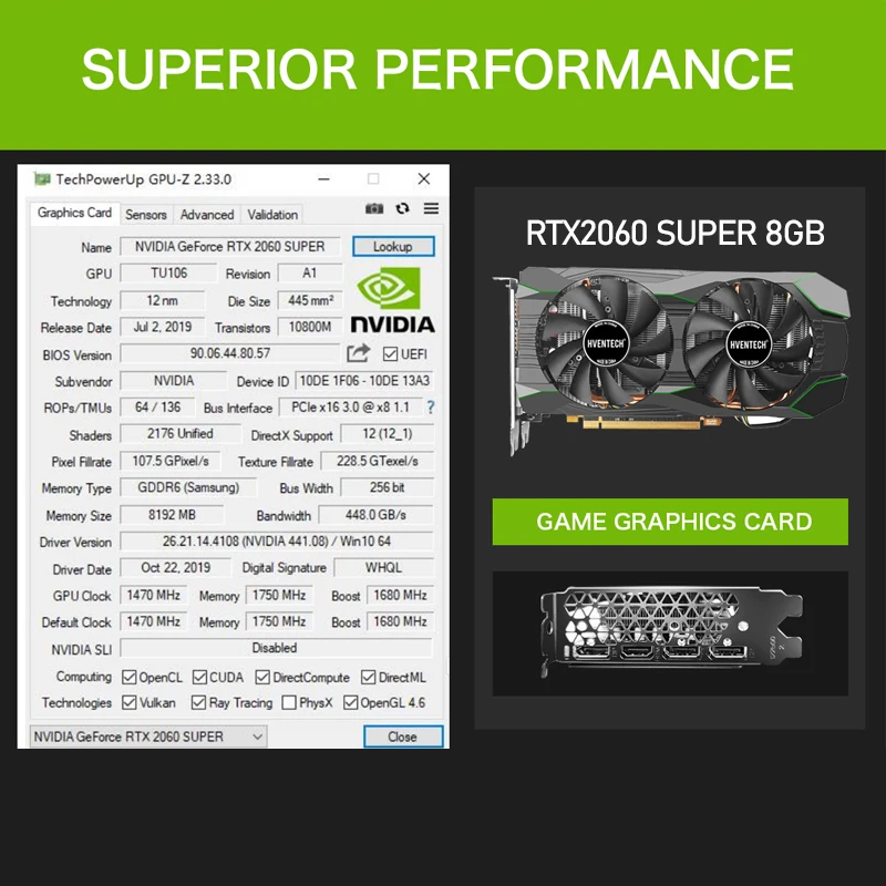 HVENTECH GeForce RTX2060 SUPER 8GB NEW 256bit GDDR6 Video Cards GPU TU106 Graphic Card S GTX2060S 192bit DeskTop GPU images - 6