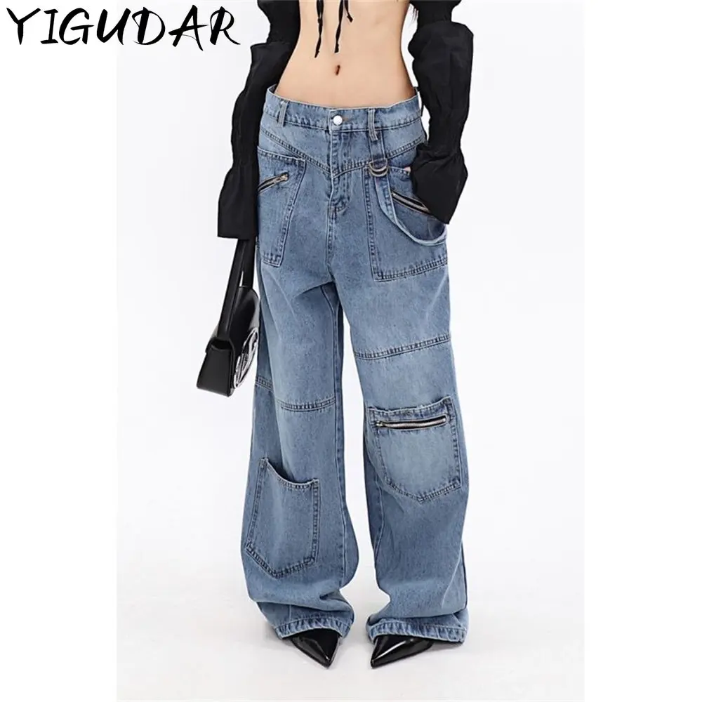 

Женские прямые джинсы 2023 Y2k, новые осенние свободные брюки с высокой талией, модные повседневные брюки-карго Y2k для девушек, Женские Ретро стиль