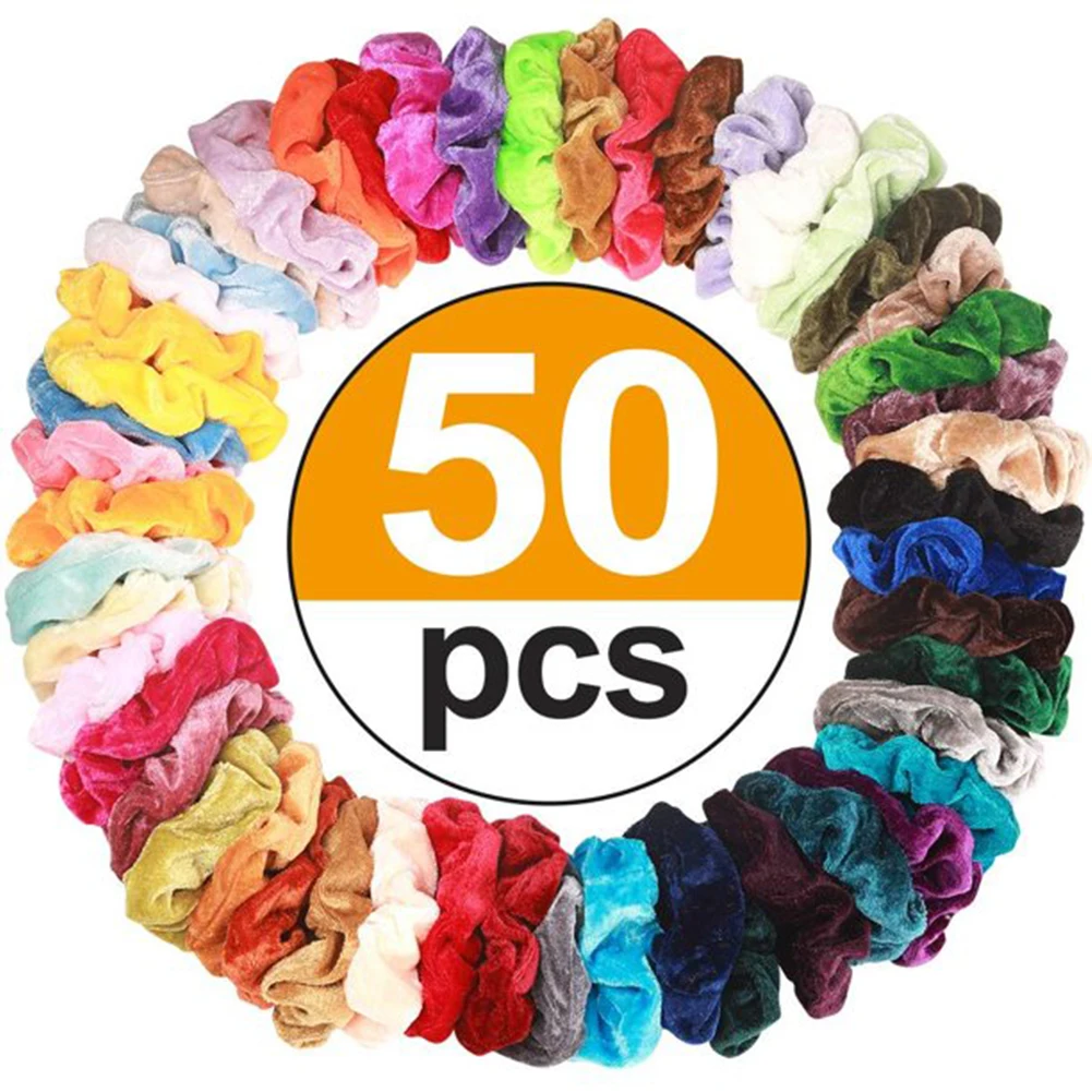 

50pcs Soft Velvet Party Hair Scrunchies Assorted Color Gift Big Ties Ponytail Thick Women Girl Elastic Band Holiday Accessories