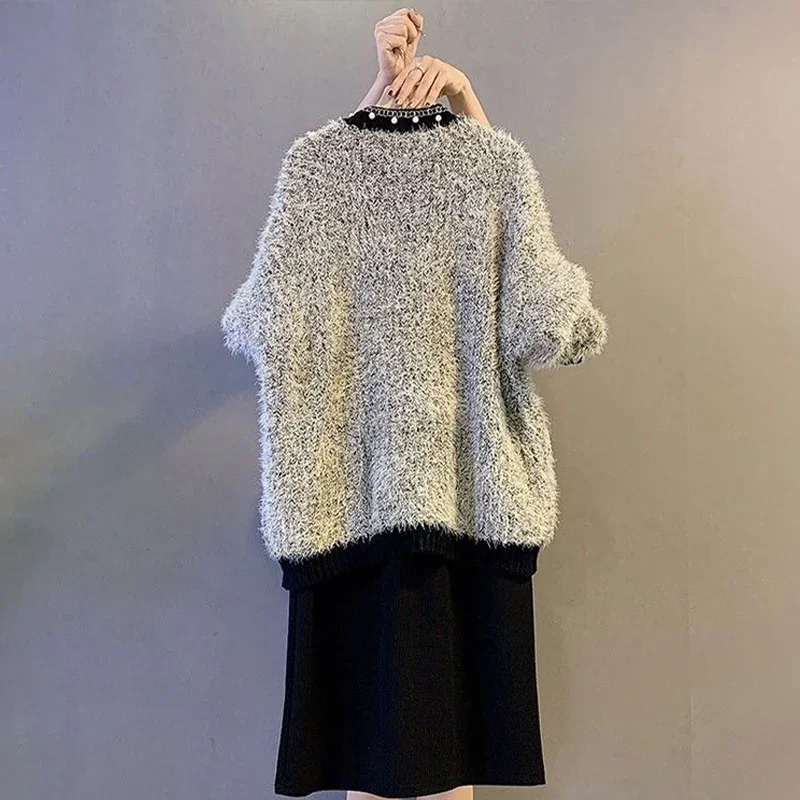 Женская одежда большого размера декоративный свитер с бусинами для ногтей