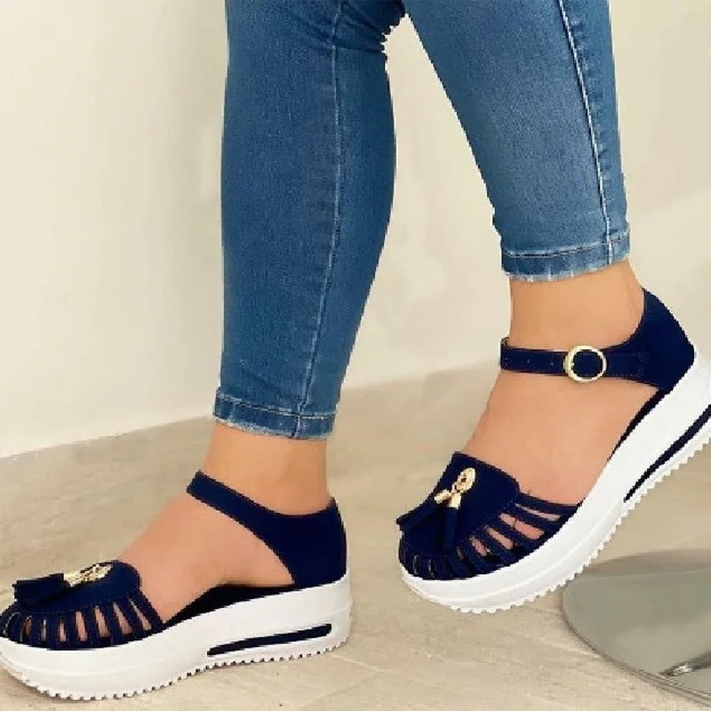 

Summer Platform Sandals Women Shoes Round Toe Beach Flat Sandals Hollow Out Buckle Strap Ladies Gladiator Sandals Sandalias