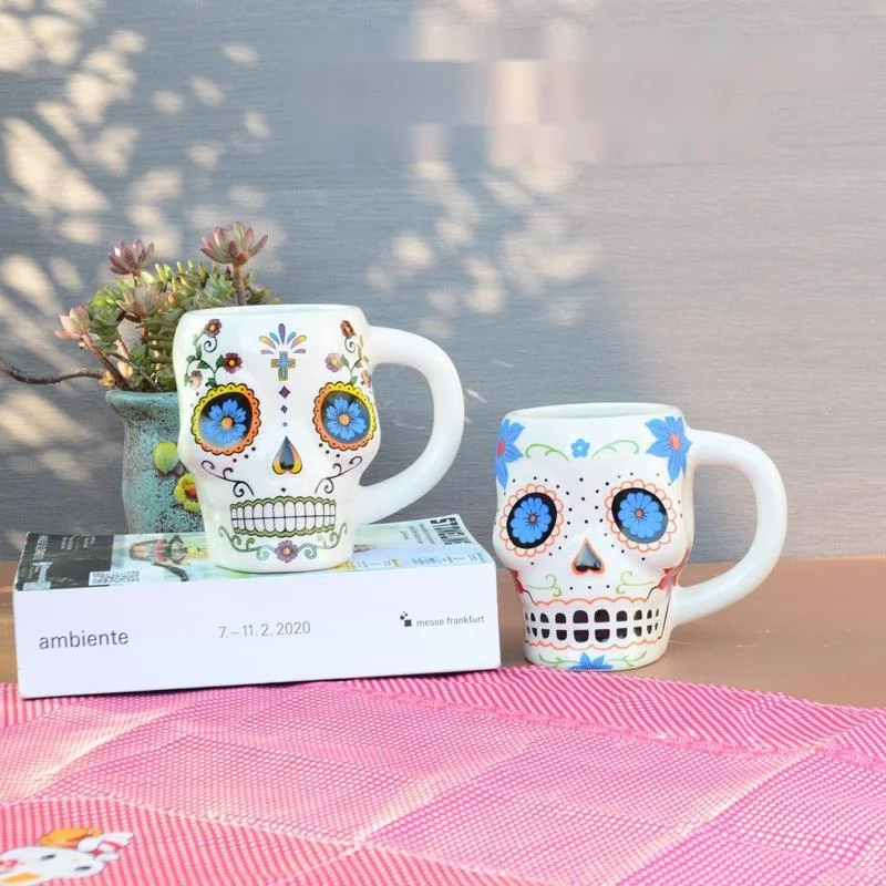 

410ml New Halloween Skull Mug 3D Irregular Makeup Skull Ceramic Cup Mug Aesthetic Ghost Milk Juice Coffee Water Cup