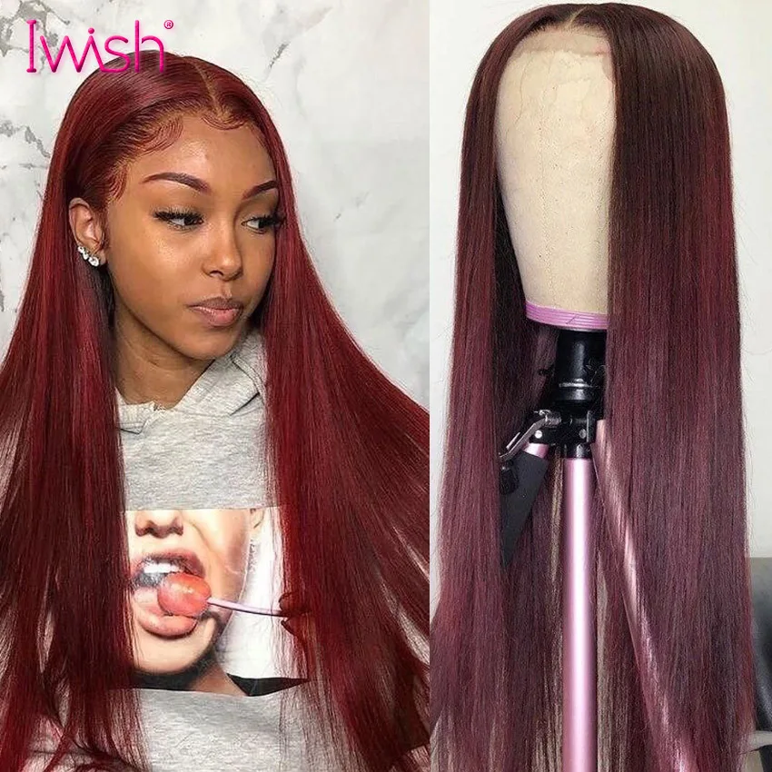 

99J Colored Straight 13x4 HD Transparent Lace Frontal Human Hair Wig Pre Plucked Wig For Women Human Hair Brazilian Remy 34 Inch