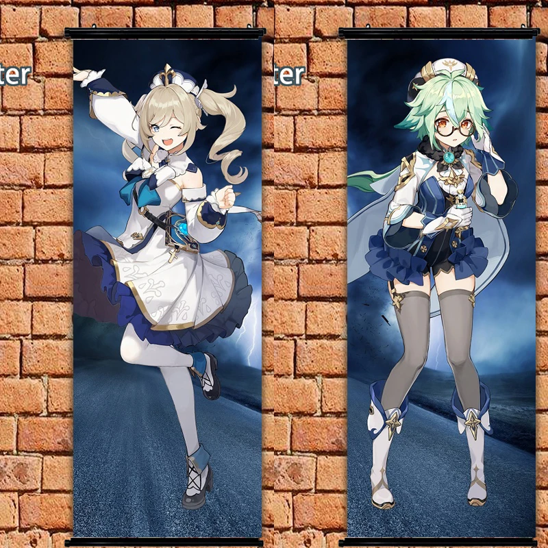 Аниме плакат геншин ударная Барбара сахароза Ткань Стена Свиток картина 105x40 см