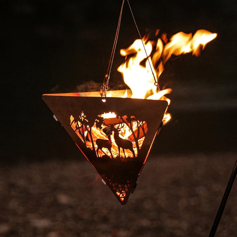 

Triangle Hanging Furnace Bonfire Campfire Pit Camping Wood Stove Stand Frame Pit