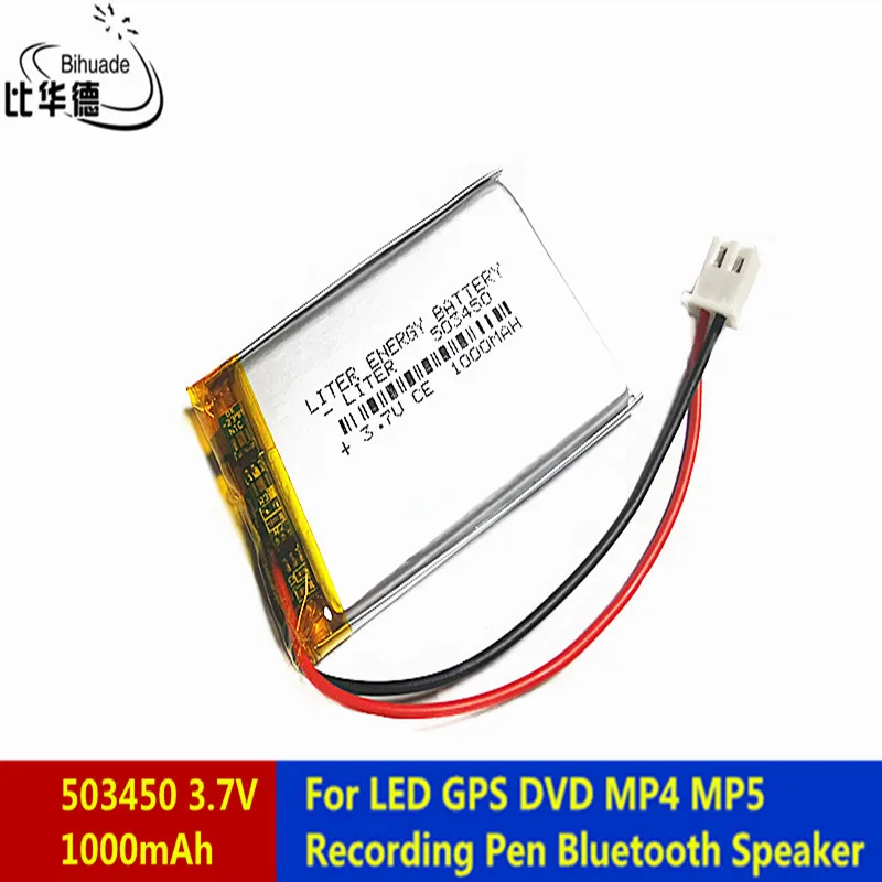 

Литий-полимерный перезаряжаемый аккумулятор JST PH 2,54 мм, 2 контакта, 3,7 в, 1000 мАч, литий-полимерный аккумулятор 503450 для смартфона, DVD, mp3, светоди...