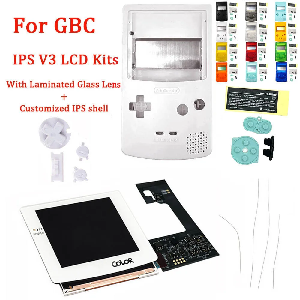 2021 White IPS V3 Laminated LCD Kits for GBC high light backlight IPS LCD Screen kits with Customized IPS Housing Shell sets