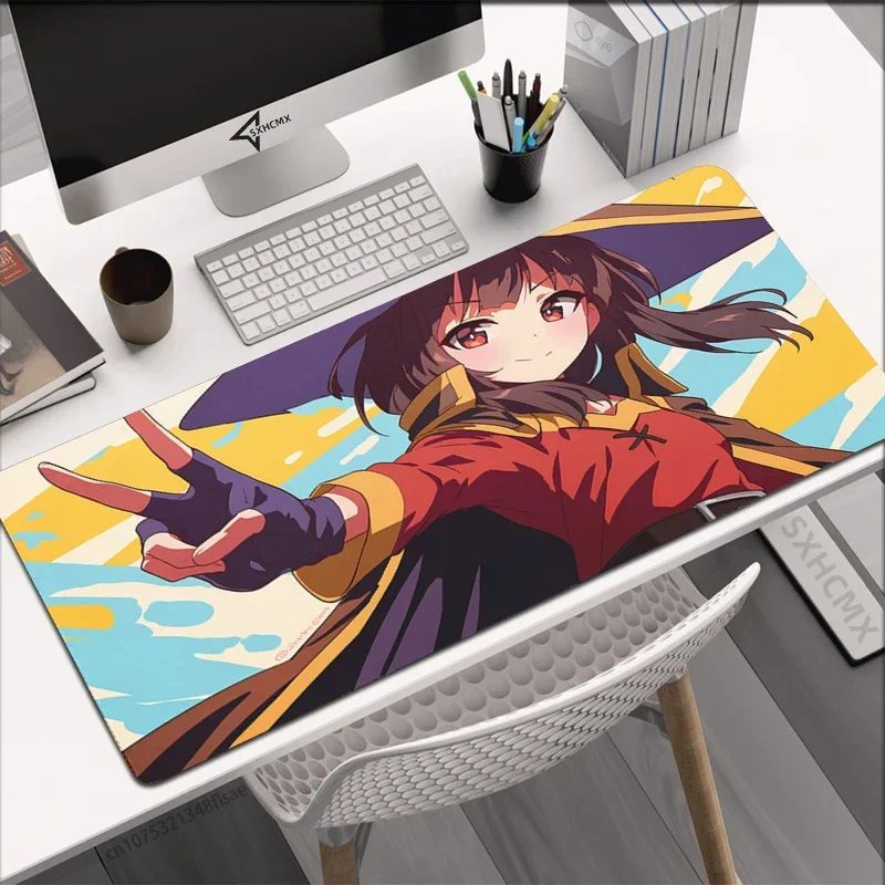 Фото Коврик для мыши KonoSuba Megumin XXL, компьютерный коврик в стиле аниме, 900x400 мм, игровые аксессуары, кавайный коврик для мыши, большой коврик для мыши, клавиатура, настольный коврик №1