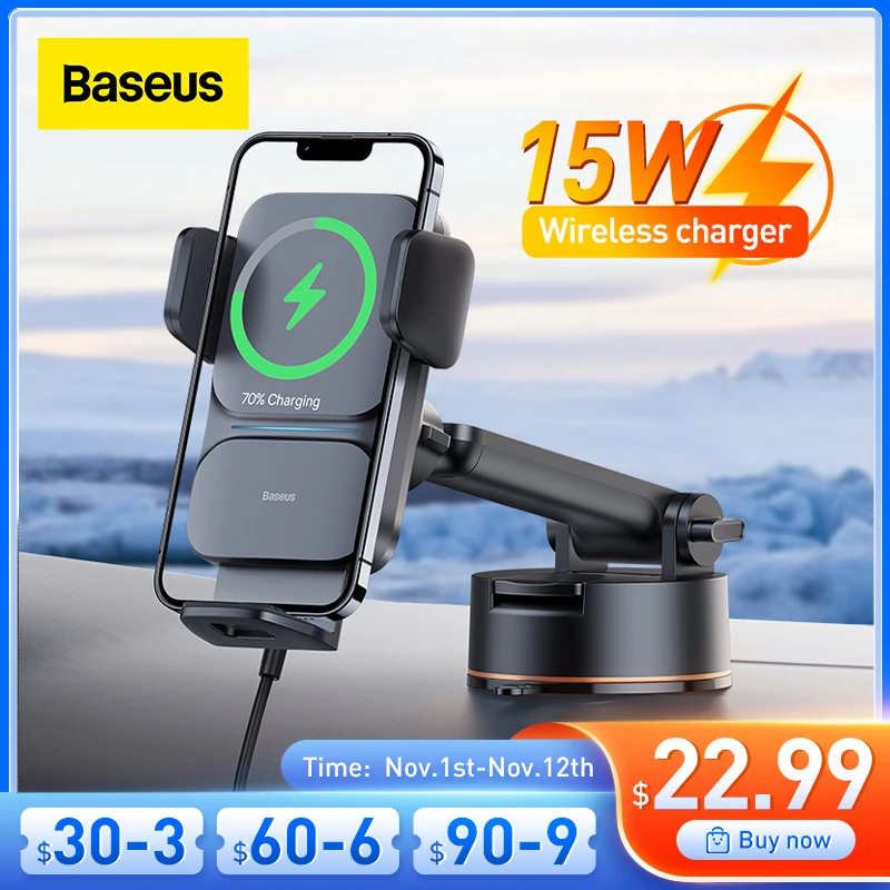 

Baseus Car Phone Charger Stand 15W Wireless Charging Mount For Iphone Samsung Mobilephone Charge Holder Auto Air Vent Support